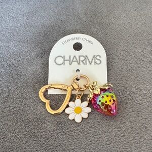 CHARMS Strawberry & Daisy Keychain Charm - Gold Heart Clip